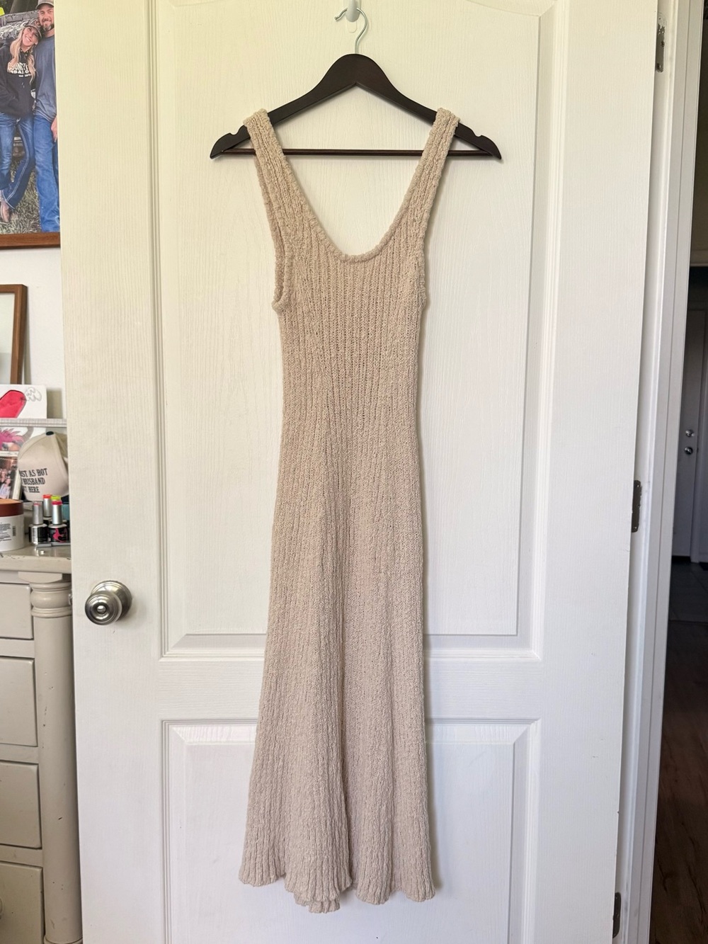 H&M Cream Ribbed Maxi Tank Dress
